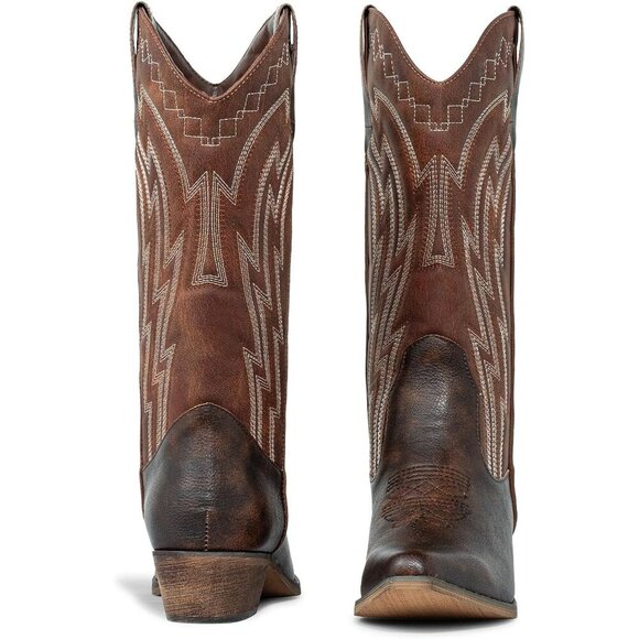 Women's Cowgirl Boots Cowboy Vintage Embroidered Brown Western Boots Snip Toe - Picture 9 of 9